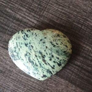 Vintage Dragi Jade Stone- Carved, Puffy Heart Natural Green Smooth Stone